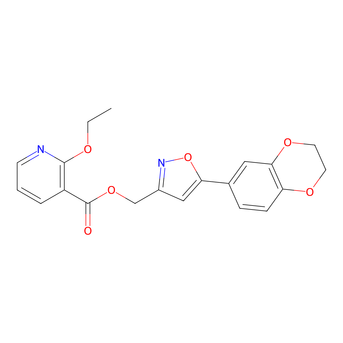 (5-(2,3-Dihydrobenzo[b][1,4]dioxin-6-yl)isoxazol-3-yl)methyl 2-ethoxynicotinate molecular structure, CAS 1203073-88-4
