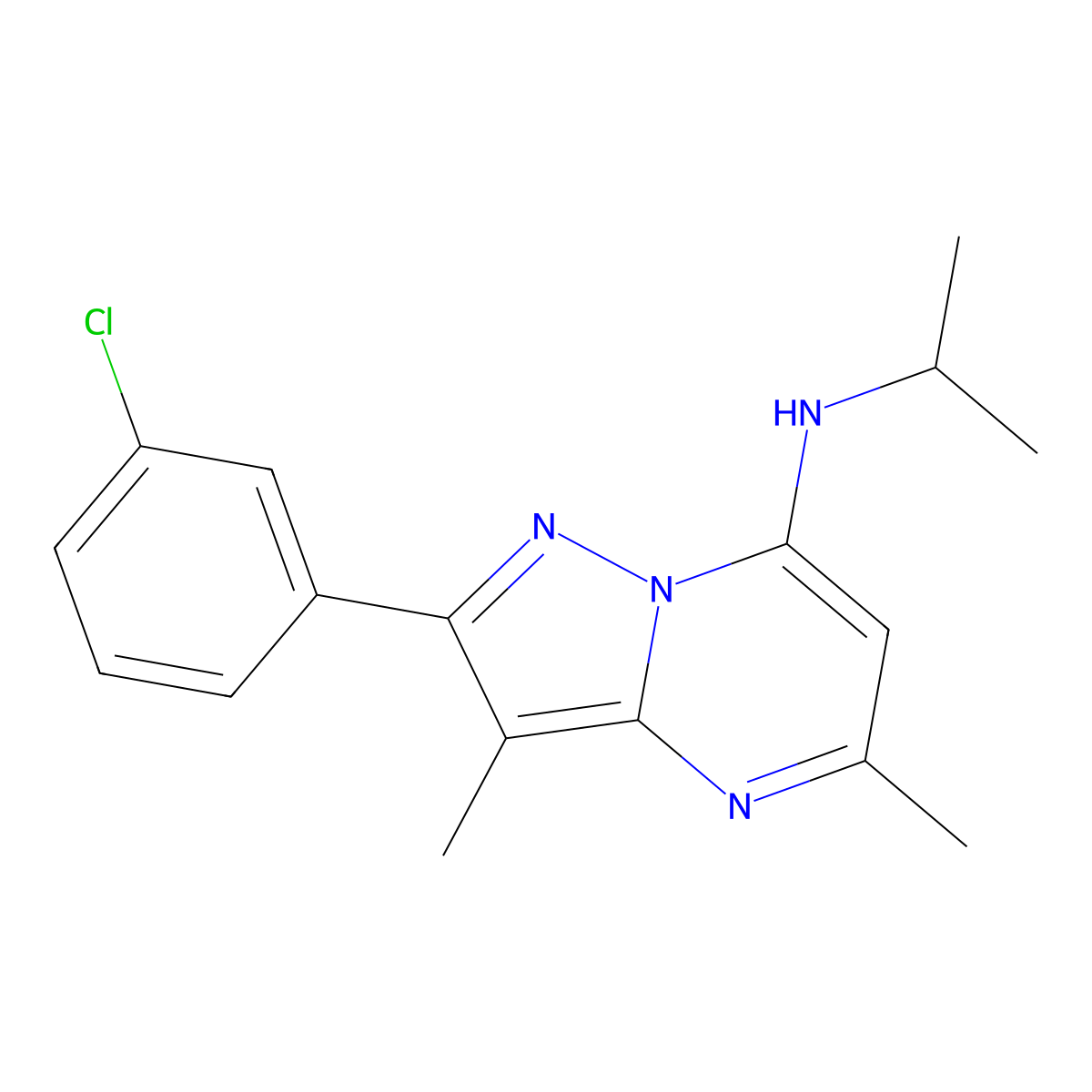 2-(3-chlorophenyl)-3,5-dimethyl-N-(propan-2-yl)pyrazolo[1,5-a]pyrimidin-7-amine molecular structure, CAS 1203074-02-5