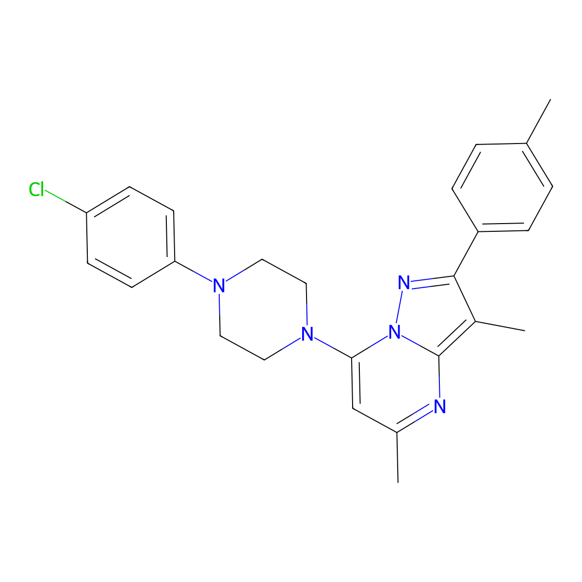 7-[4-(4-Chlorophenyl)piperazin-1-yl]-3,5-dimethyl-2-(4-methylphenyl)pyrazolo[1,5-a]pyrimidine molecular structure, CAS 1203074-34-3