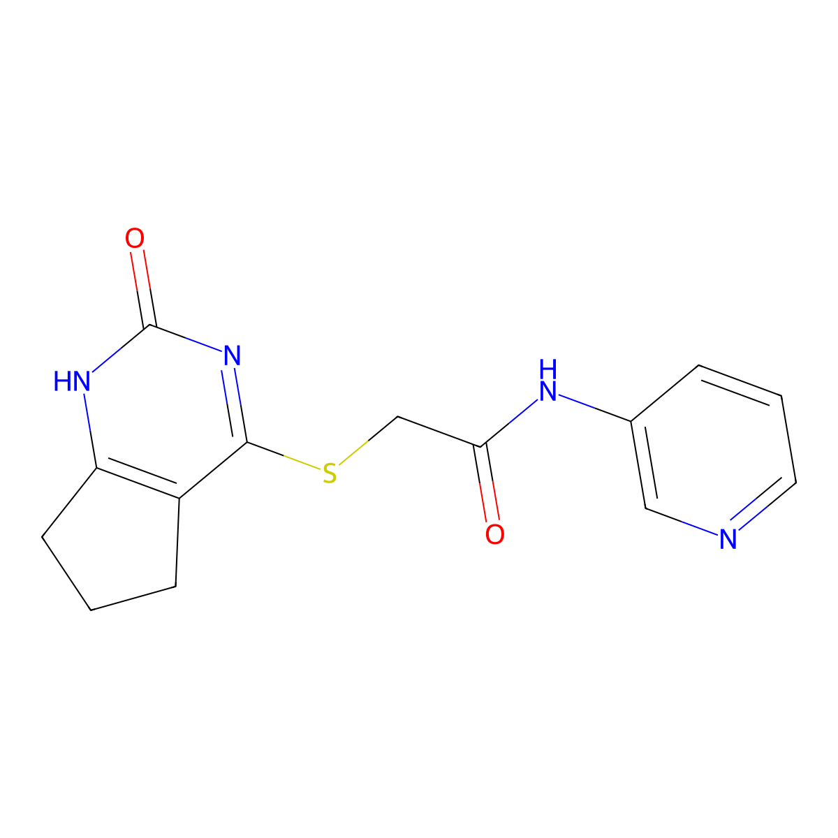 2-((2-oxo-2,5,6,7-tetrahydro-1H-cyclopenta[d]pyrimidin-4-yl)thio)-N-(pyridin-3-yl)acetamide molecular structure, CAS 1203074-77-4