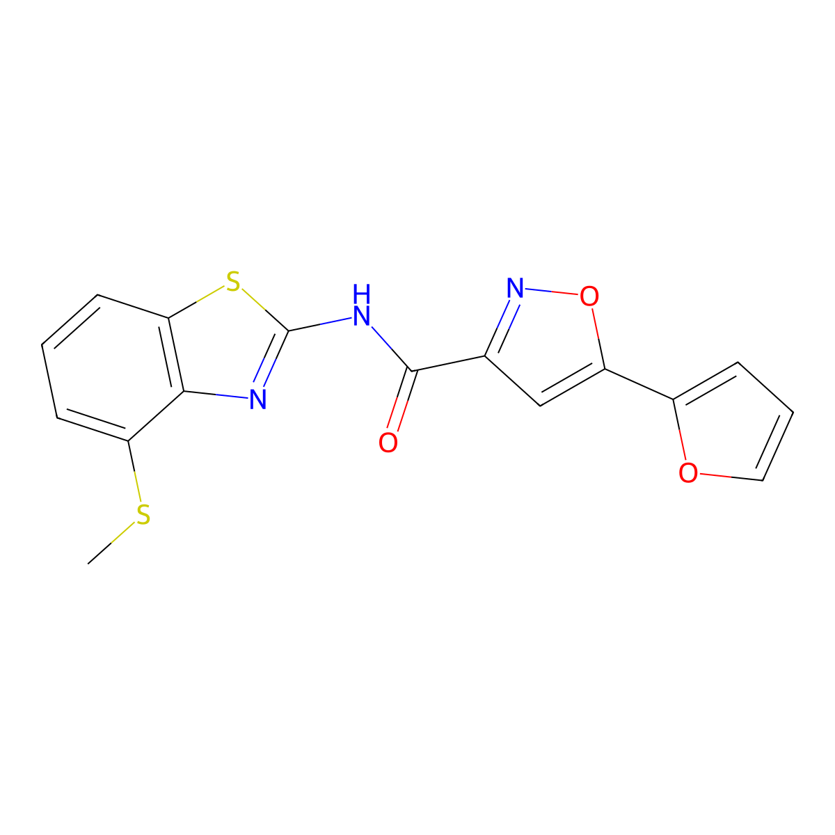 5-(furan-2-yl)-N-(4-(methylthio)benzo[d]thiazol-2-yl)isoxazole-3-carboxamide molecular structure, CAS 1203075-07-3
