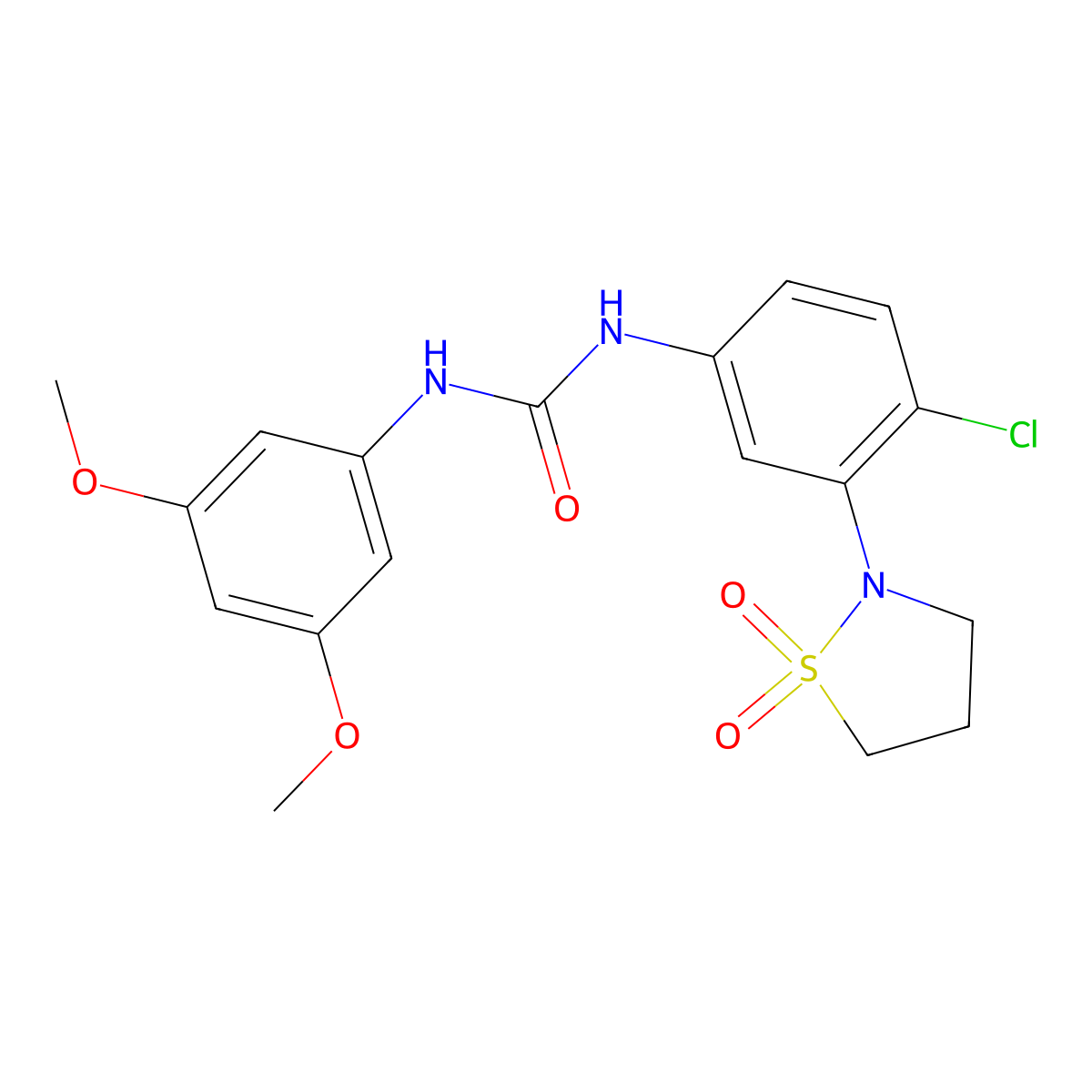 1-(4-Chloro-3-(1,1-dioxidoisothiazolidin-2-yl)phenyl)-3-(3,5-dimethoxyphenyl)urea molecular structure, CAS 1203076-07-6