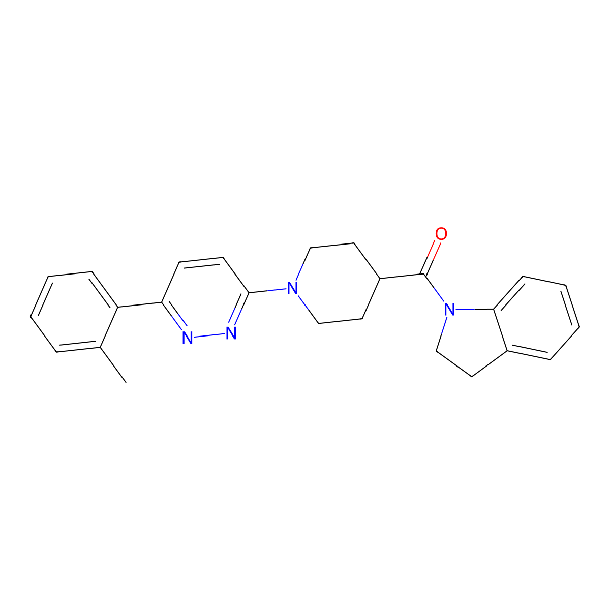 Indolin-1-yl(1-(6-(o-tolyl)pyridazin-3-yl)piperidin-4-yl)methanone molecular structure, CAS 1203076-48-5