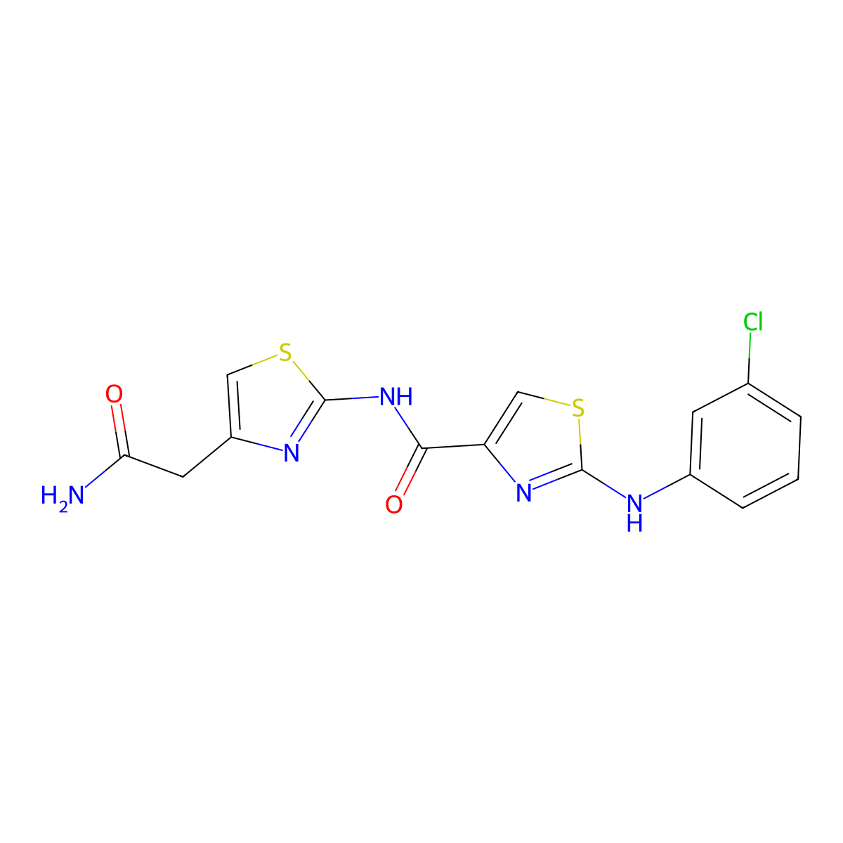 N-[4-(carbamoylmethyl)-1,3-thiazol-2-yl]-2-[(3-chlorophenyl)amino]-1,3-thiazole-4-carboxamide molecular structure, CAS 1203076-61-2