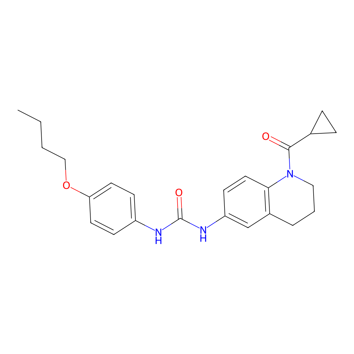 1-(4-Butoxyphenyl)-3-(1-(cyclopropanecarbonyl)-1,2,3,4-tetrahydroquinolin-6-yl)urea molecular structure, CAS 1203077-20-6