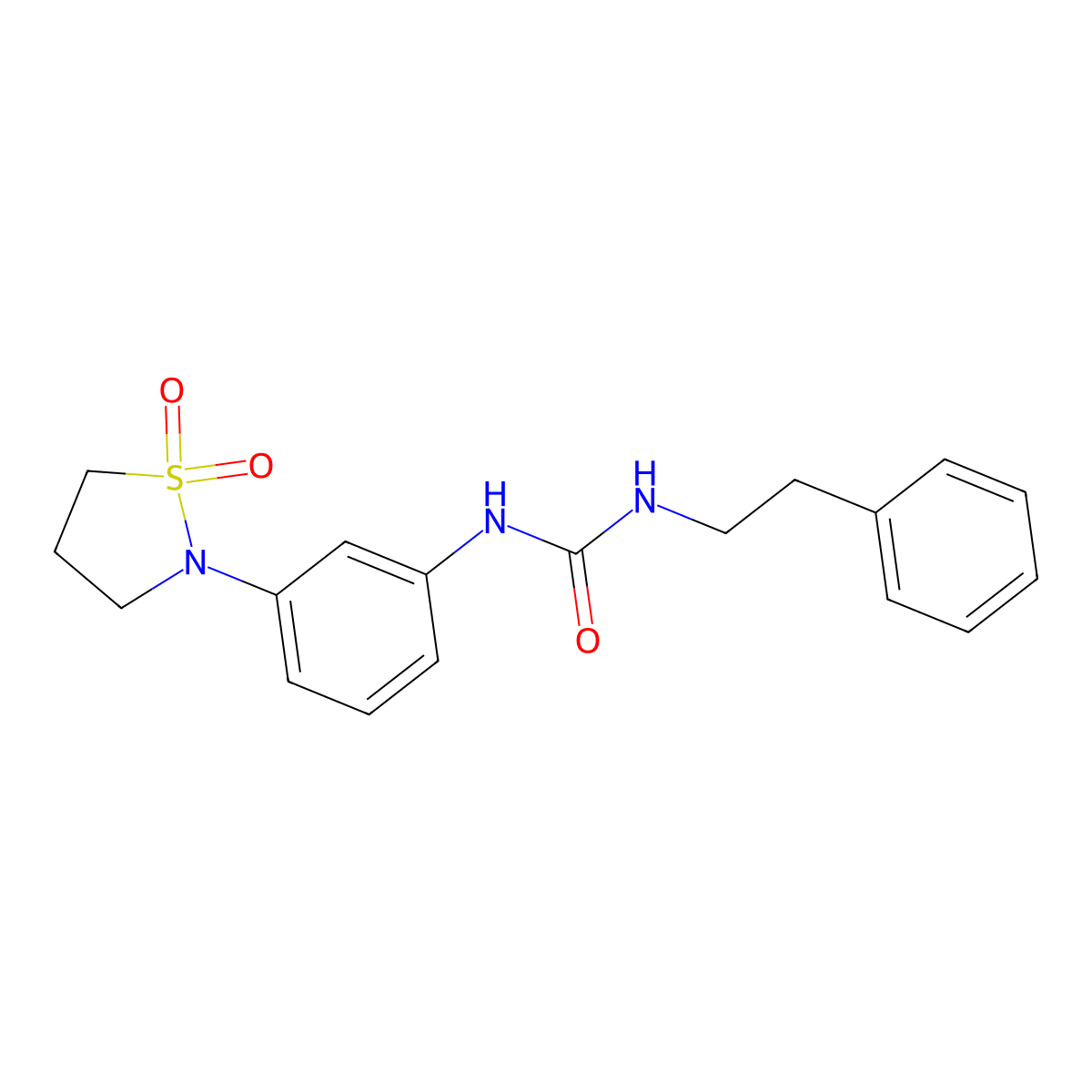 1-(3-(1,1-Dioxidoisothiazolidin-2-yl)phenyl)-3-phenethylurea molecular structure, CAS 1203077-84-2
