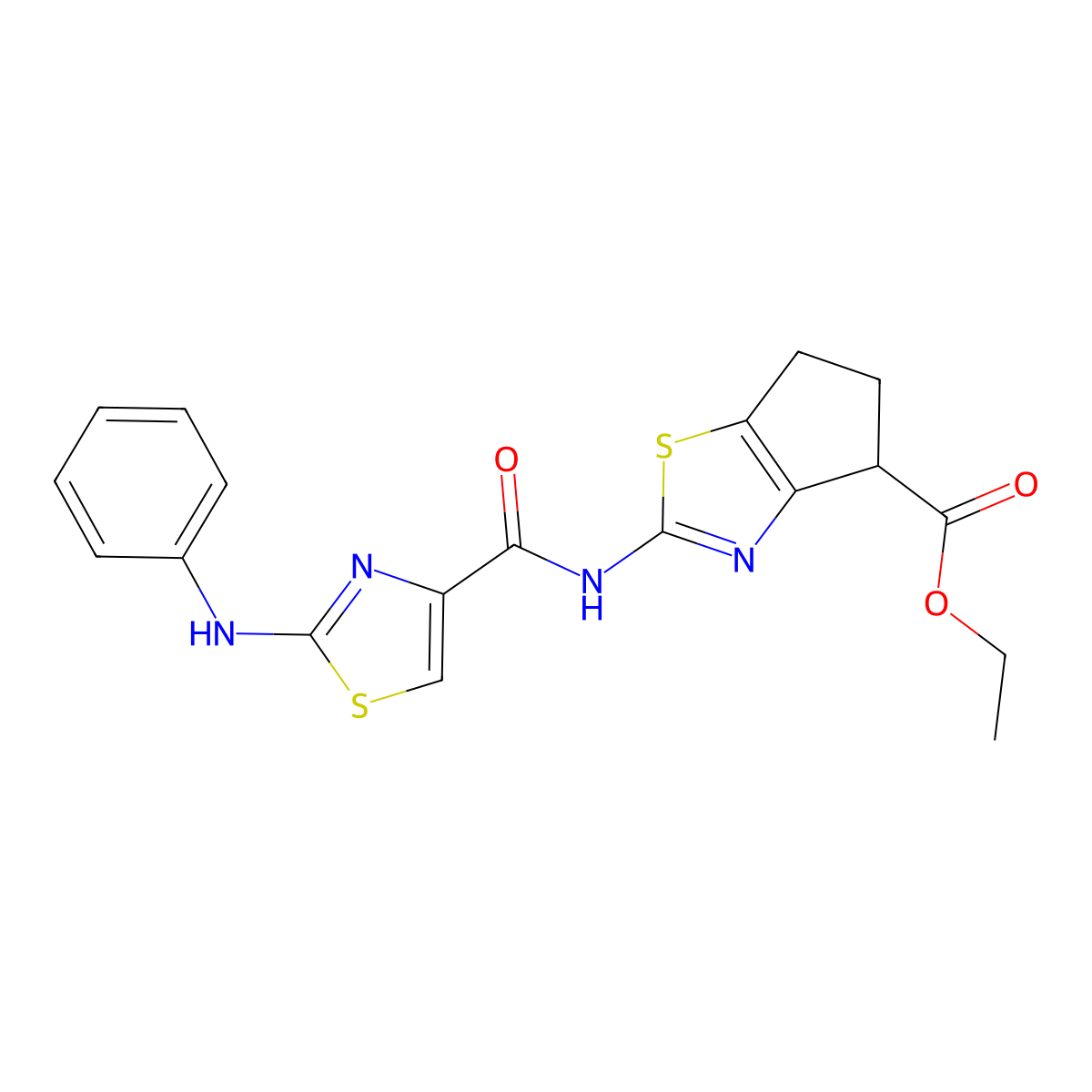 ethyl 2-(2-(phenylamino)thiazole-4-carboxamido)-5,6-dihydro-4H-cyclopenta[d]thiazole-4-carboxylate molecular structure, CAS 1203078-02-7