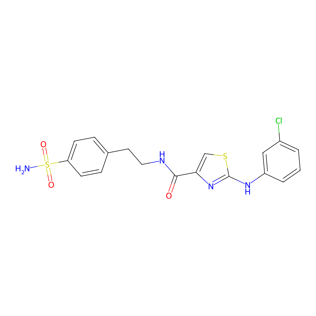2-((3-chlorophenyl)amino)-N-(4-sulfamoylphenethyl)thiazole-4-carboxamide molecular structure, CAS 1203078-73-2