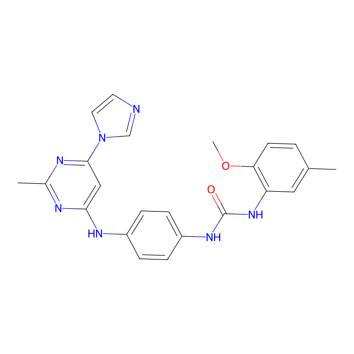 1-(4-{[6-(1H-imidazol-1-yl)-2-methylpyrimidin-4-yl]amino}phenyl)-3-(2-methoxy-5-methylphenyl)urea molecular structure, CAS 1203079-62-2