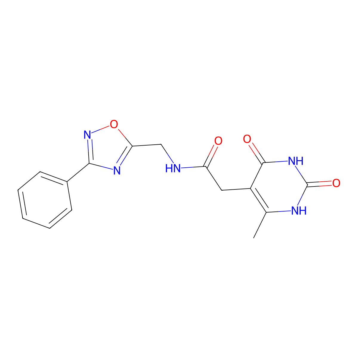 2-(6-methyl-2,4-dioxo-1,2,3,4-tetrahydropyrimidin-5-yl)-N-((3-phenyl-1,2,4-oxadiazol-5-yl)methyl)acetamide molecular structure, CAS 1203080-39-0