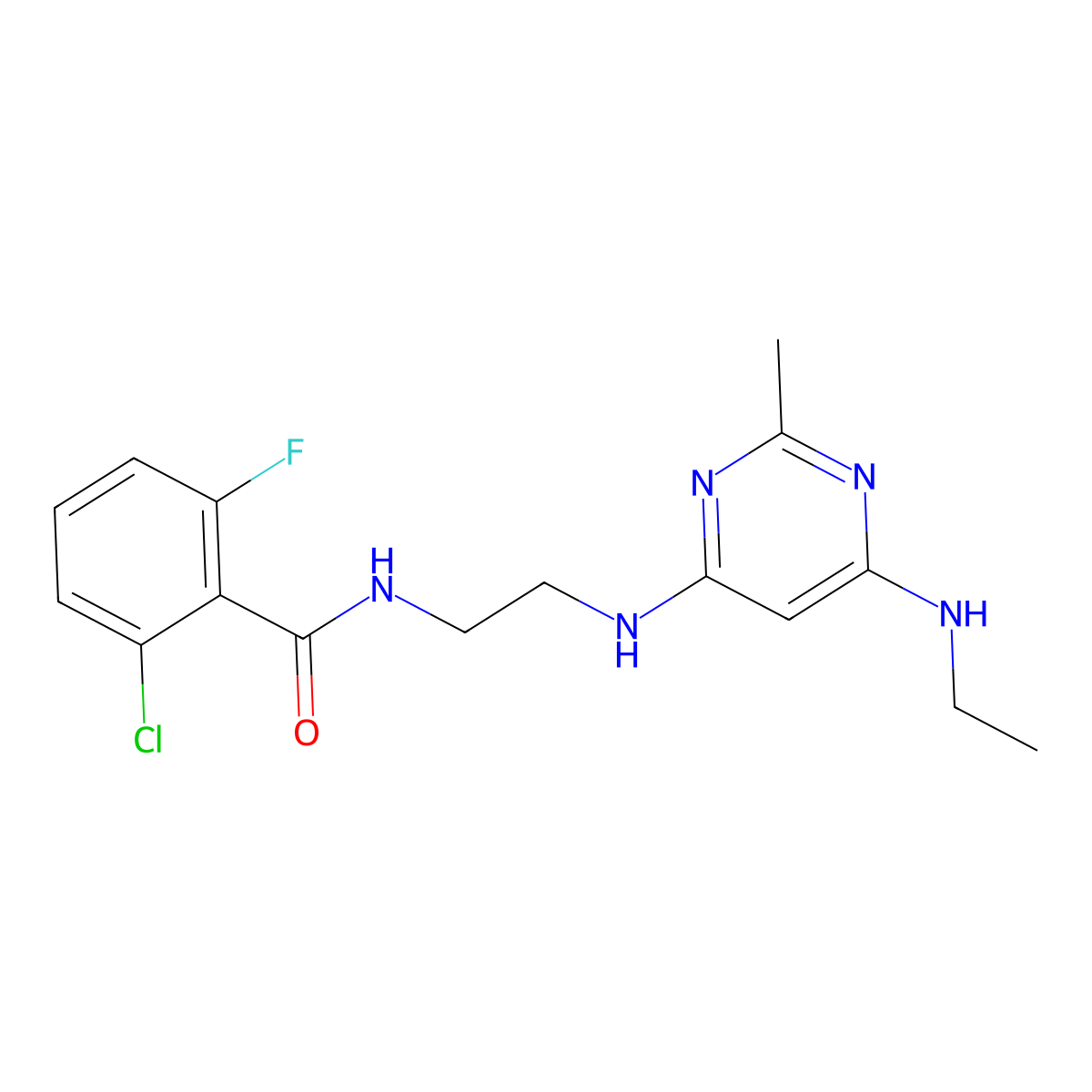 2-chloro-N-(2-((6-(ethylamino)-2-methylpyrimidin-4-yl)amino)ethyl)-6-fluorobenzamide molecular structure, CAS 1203080-53-8