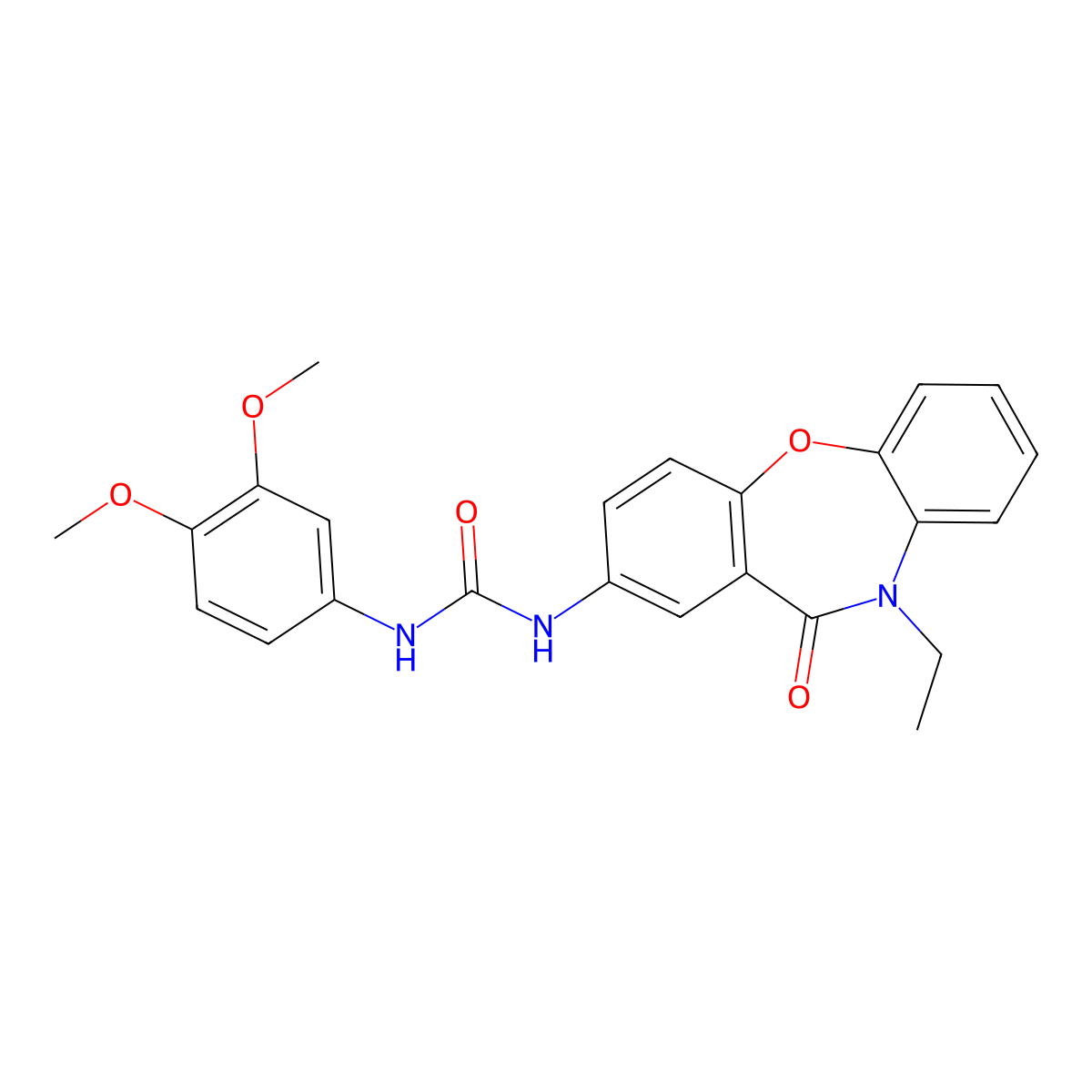 1-(3,4-Dimethoxyphenyl)-3-{9-ethyl-10-oxo-2-oxa-9-azatricyclo[9.4.0.0^{3,8}]pentadeca-1(11),3(8),4,6,12,14-hexaen-13-yl}urea molecular structure, CAS 1203080-58-3