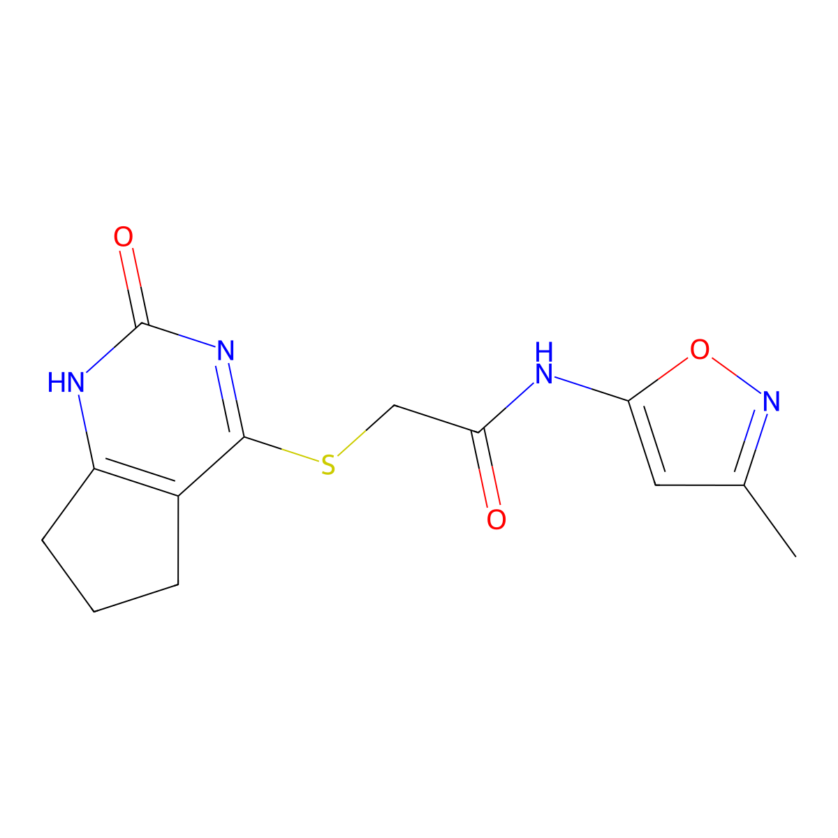 N-(3-methylisoxazol-5-yl)-2-((2-oxo-2,5,6,7-tetrahydro-1H-cyclopenta[d]pyrimidin-4-yl)thio)acetamide molecular structure, CAS 1203082-31-8