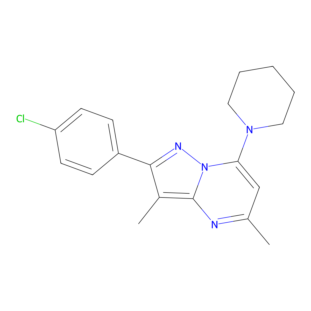1-[2-(4-Chlorophenyl)-3,5-dimethylpyrazolo[1,5-a]pyrimidin-7-yl]piperidine molecular structure, CAS 1203083-03-7