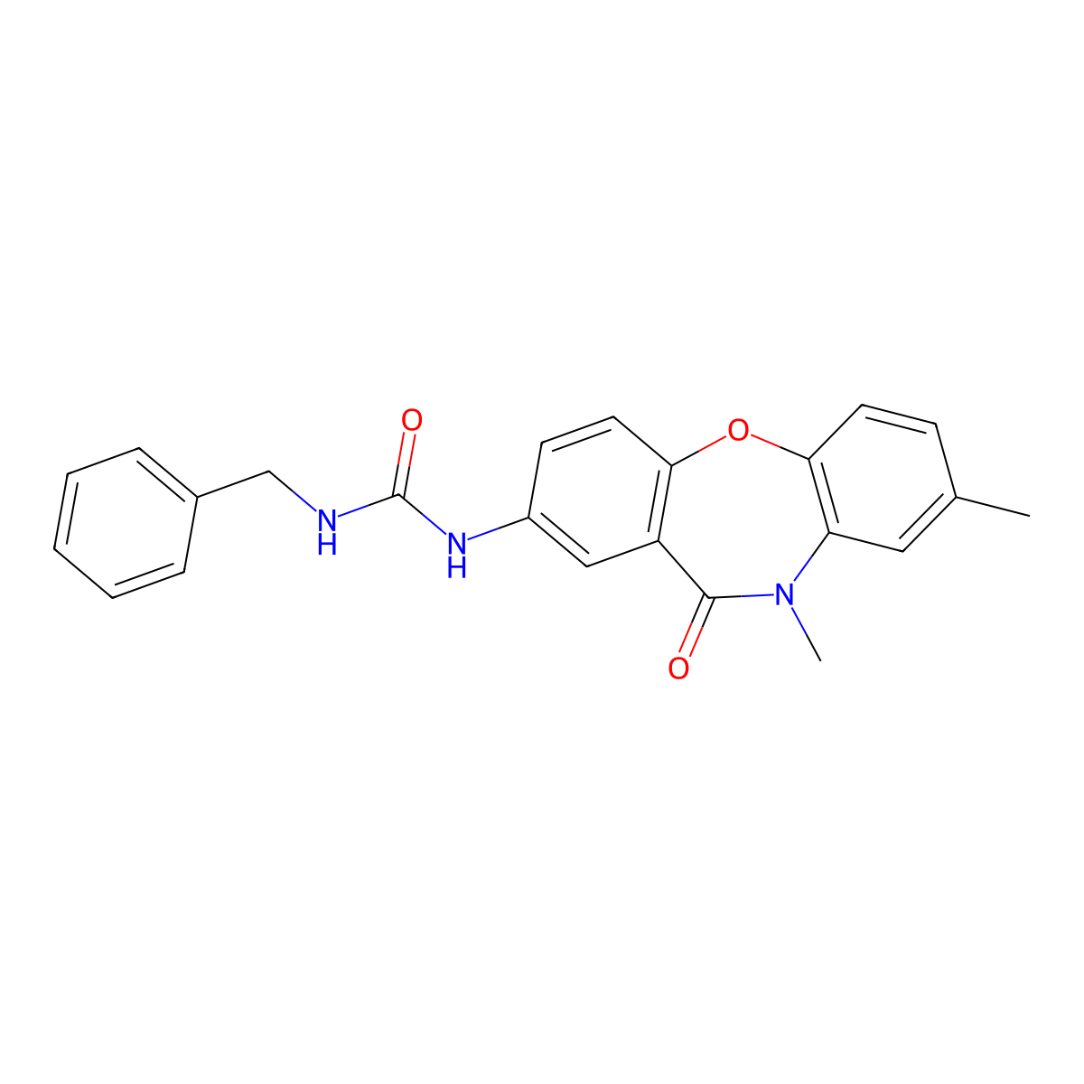 1-Benzyl-3-(8,10-dimethyl-11-oxo-10,11-dihydrodibenzo[b,f][1,4]oxazepin-2-yl)urea molecular structure, CAS 1203083-17-3
