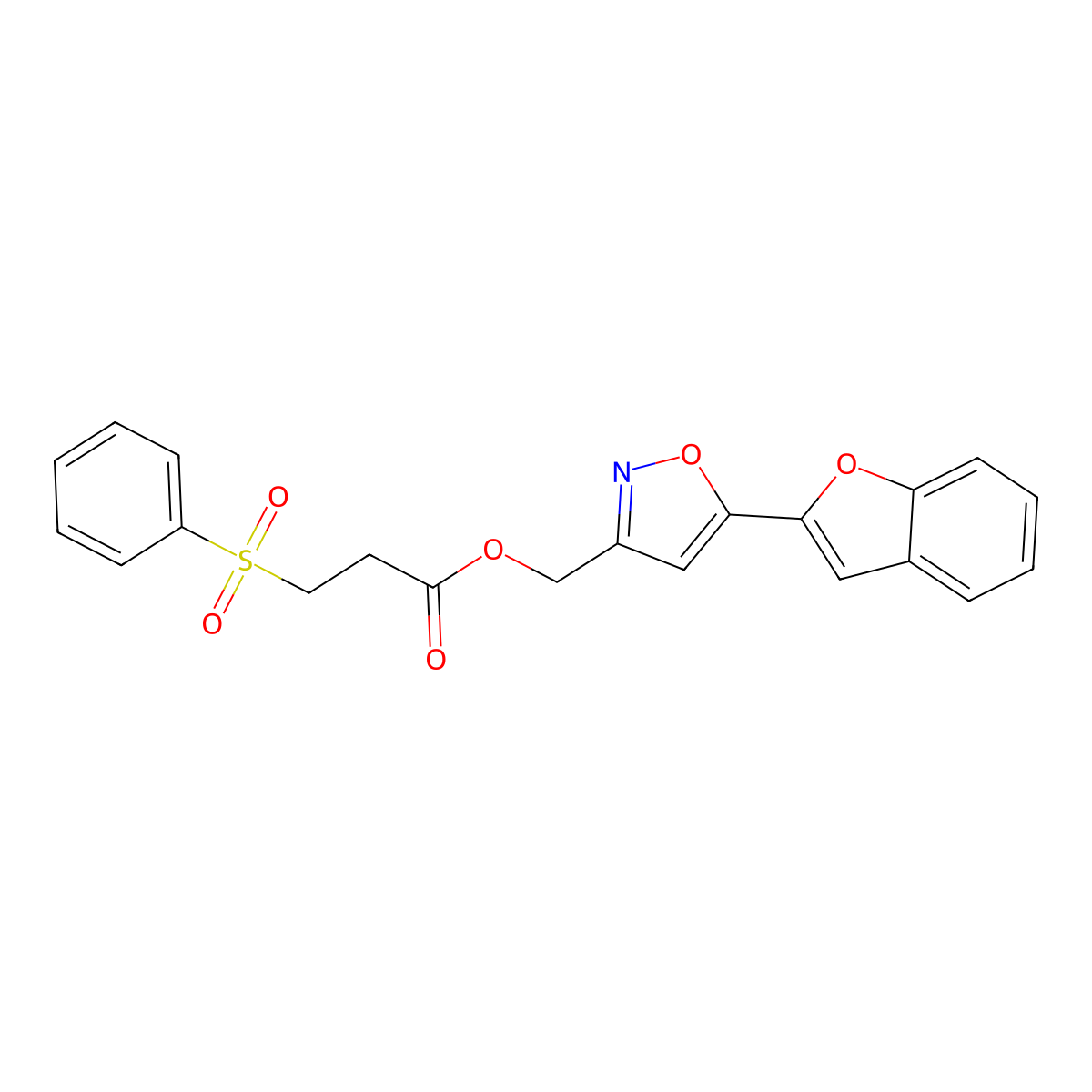 (5-(Benzofuran-2-yl)isoxazol-3-yl)methyl 3-(phenylsulfonyl)propanoate molecular structure, CAS 1203083-37-7