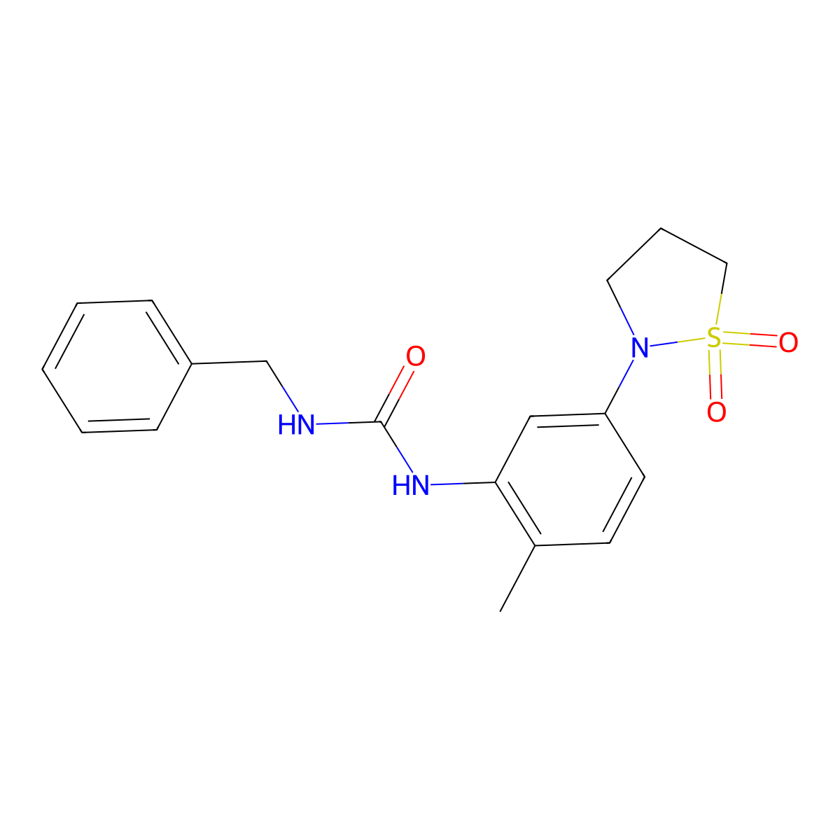 1-Benzyl-3-(5-(1,1-dioxidoisothiazolidin-2-yl)-2-methylphenyl)urea molecular structure, CAS 1203083-48-0