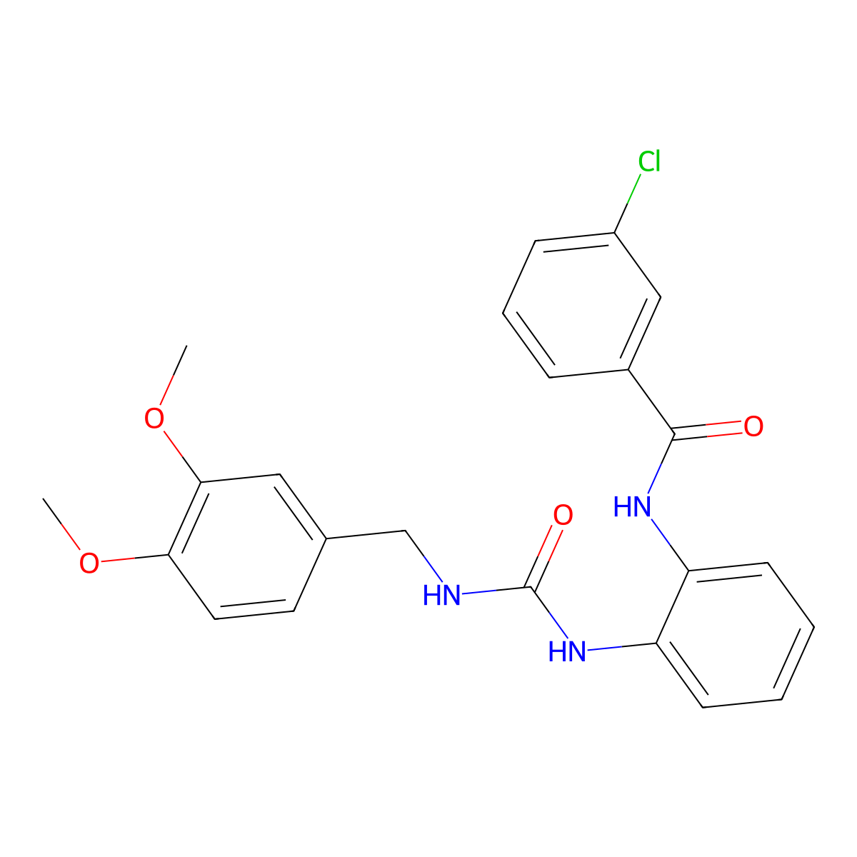 3-chloro-N-(2-(3-(3,4-dimethoxybenzyl)ureido)phenyl)benzamide molecular structure, CAS 1203083-94-6