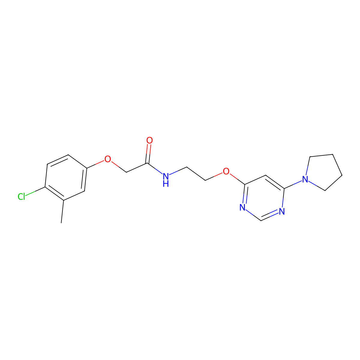 2-(4-chloro-3-methylphenoxy)-N-(2-{[6-(pyrrolidin-1-yl)pyrimidin-4-yl]oxy}ethyl)acetamide molecular structure, CAS 1203085-21-5