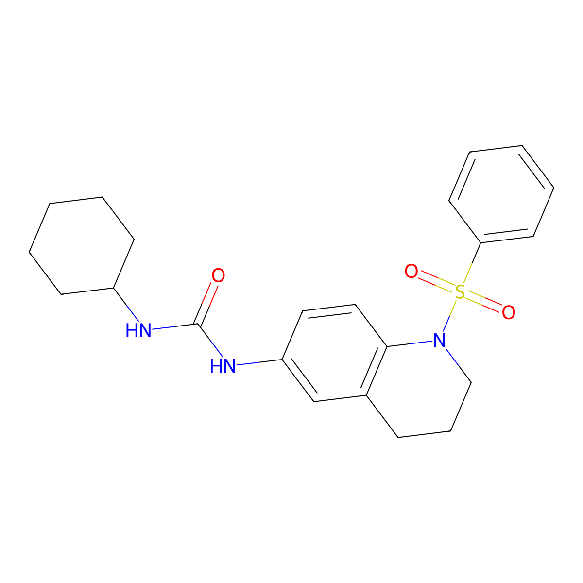 1-Cyclohexyl-3-(1-(phenylsulfonyl)-1,2,3,4-tetrahydroquinolin-6-yl)urea molecular structure, CAS 1203085-32-8