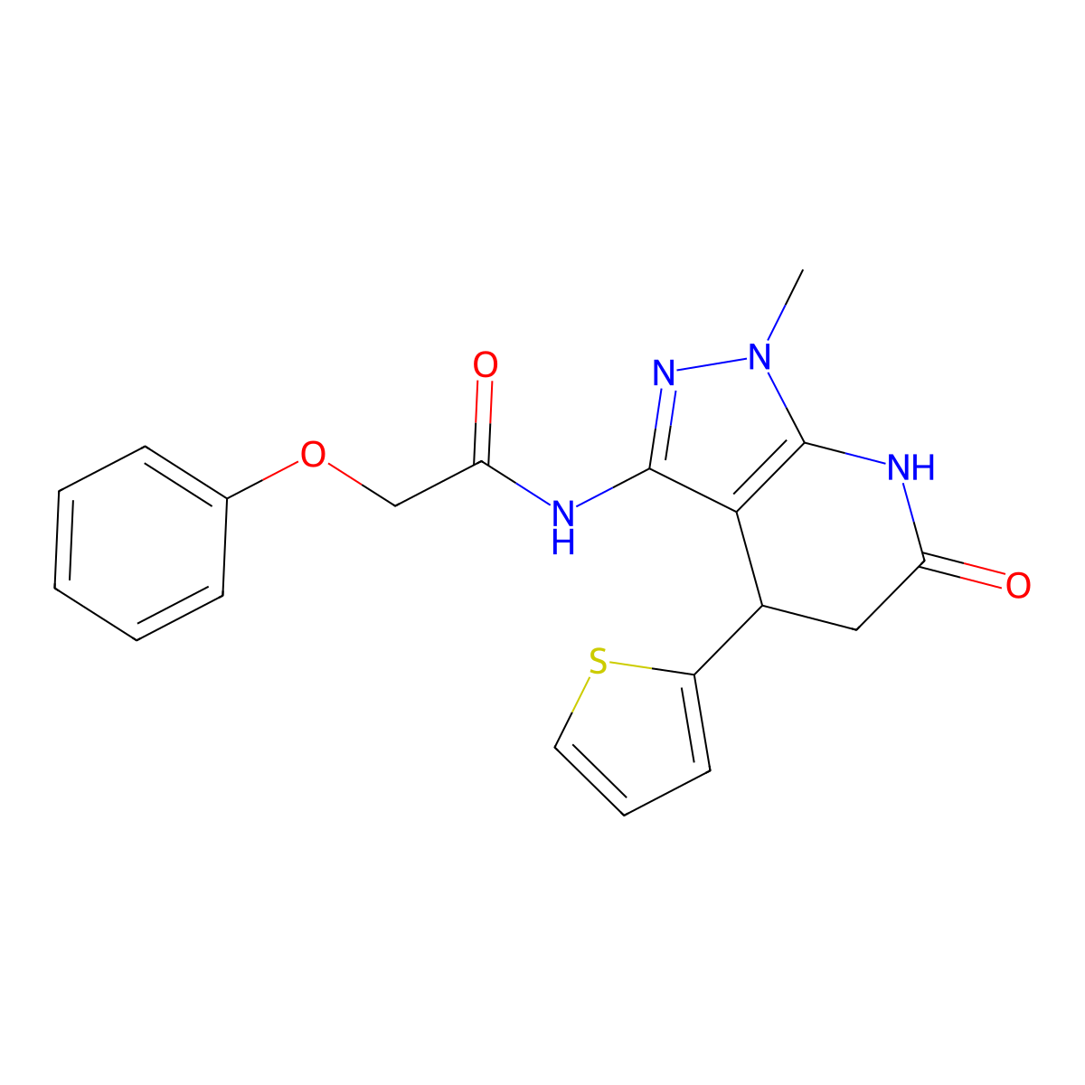 N-[1-methyl-6-oxo-4-(thiophen-2-yl)-1H,4H,5H,6H,7H-pyrazolo[3,4-b]pyridin-3-yl]-2-phenoxyacetamide molecular structure, CAS 1203085-45-3