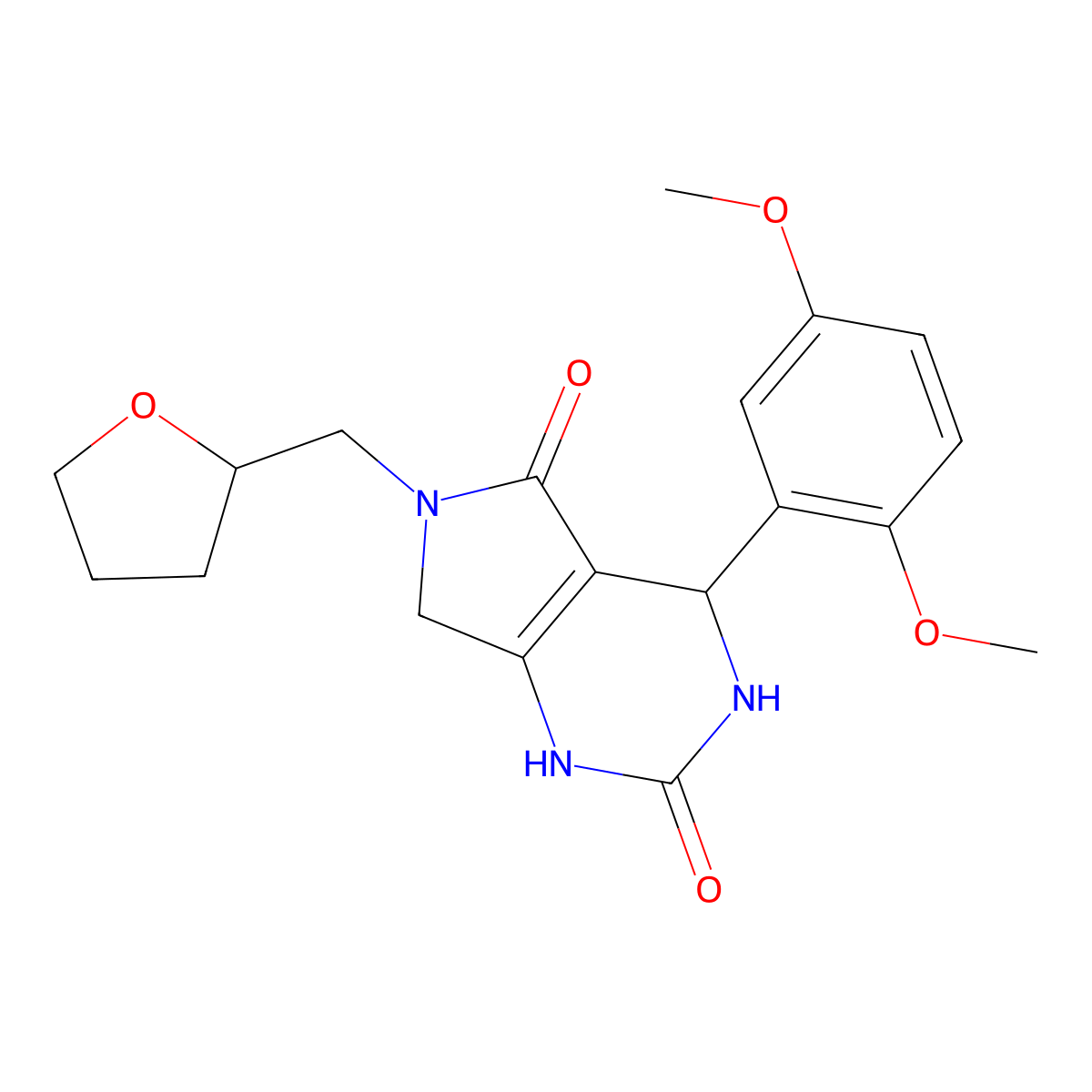 4-(2,5-dimethoxyphenyl)-6-[(oxolan-2-yl)methyl]-1H,2H,3H,4H,5H,6H,7H-pyrrolo[3,4-d]pyrimidine-2,5-dione molecular structure, CAS 1203085-83-9