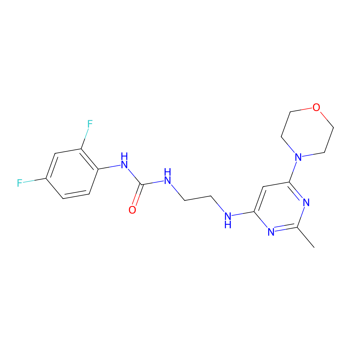 1-(2,4-Difluorophenyl)-3-(2-((2-methyl-6-morpholinopyrimidin-4-yl)amino)ethyl)urea molecular structure, CAS 1203086-44-5