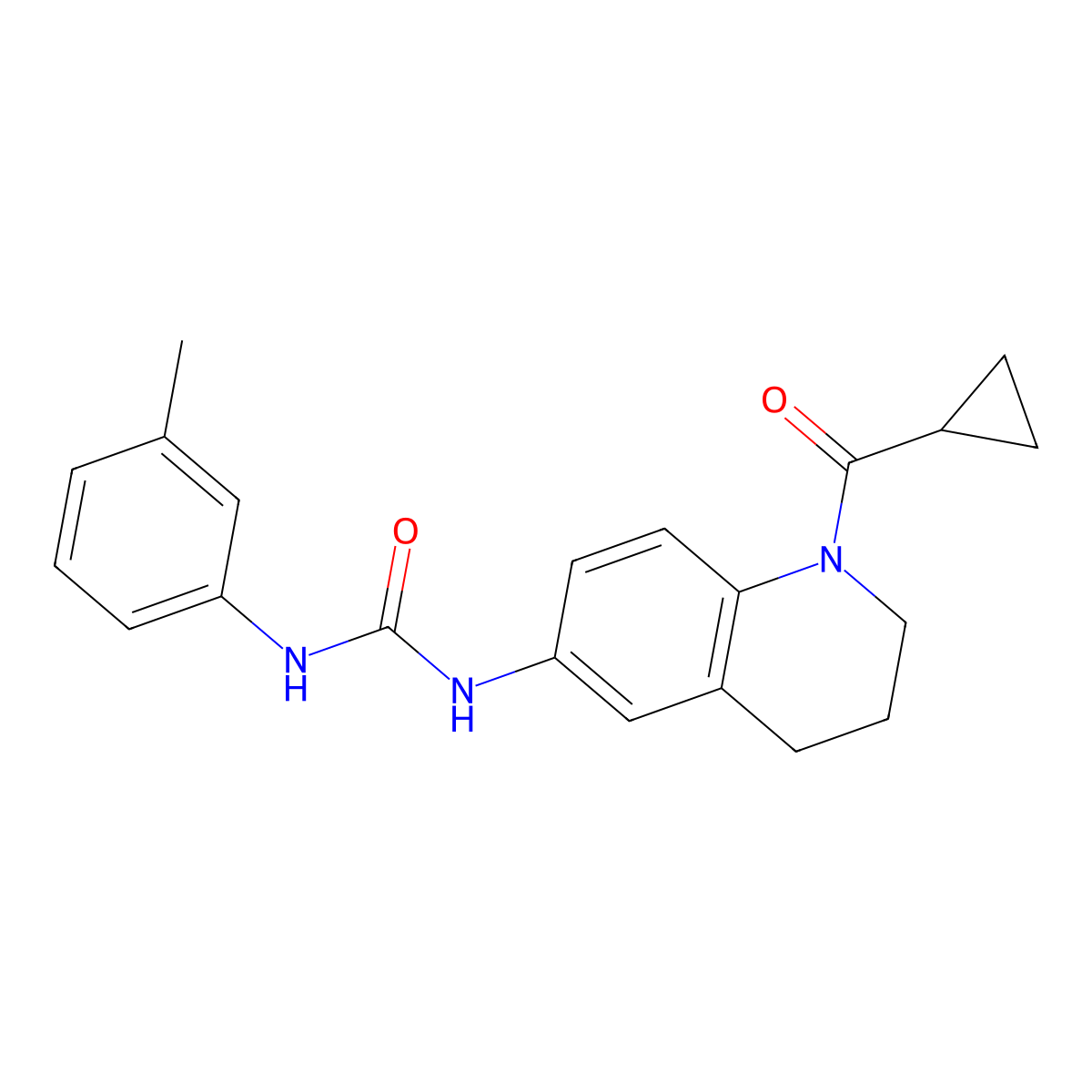 1-(1-(Cyclopropanecarbonyl)-1,2,3,4-tetrahydroquinolin-6-yl)-3-(m-tolyl)urea molecular structure, CAS 1203086-51-4