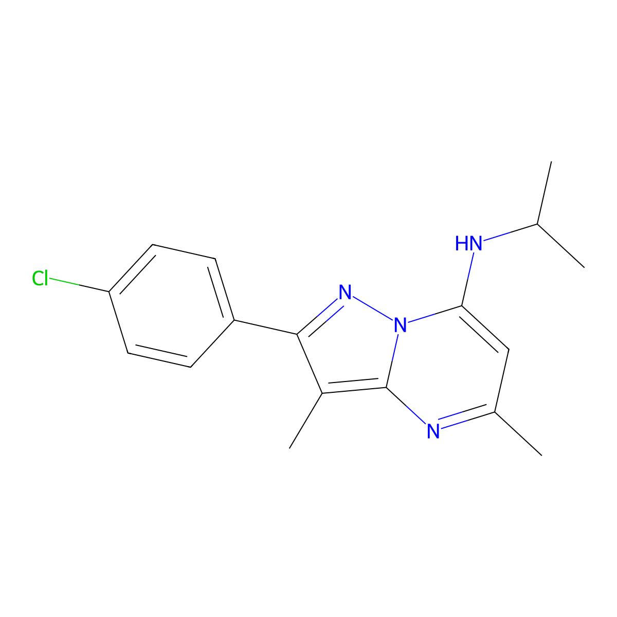 2-(4-chlorophenyl)-3,5-dimethyl-N-(propan-2-yl)pyrazolo[1,5-a]pyrimidin-7-amine molecular structure, CAS 1203089-70-6