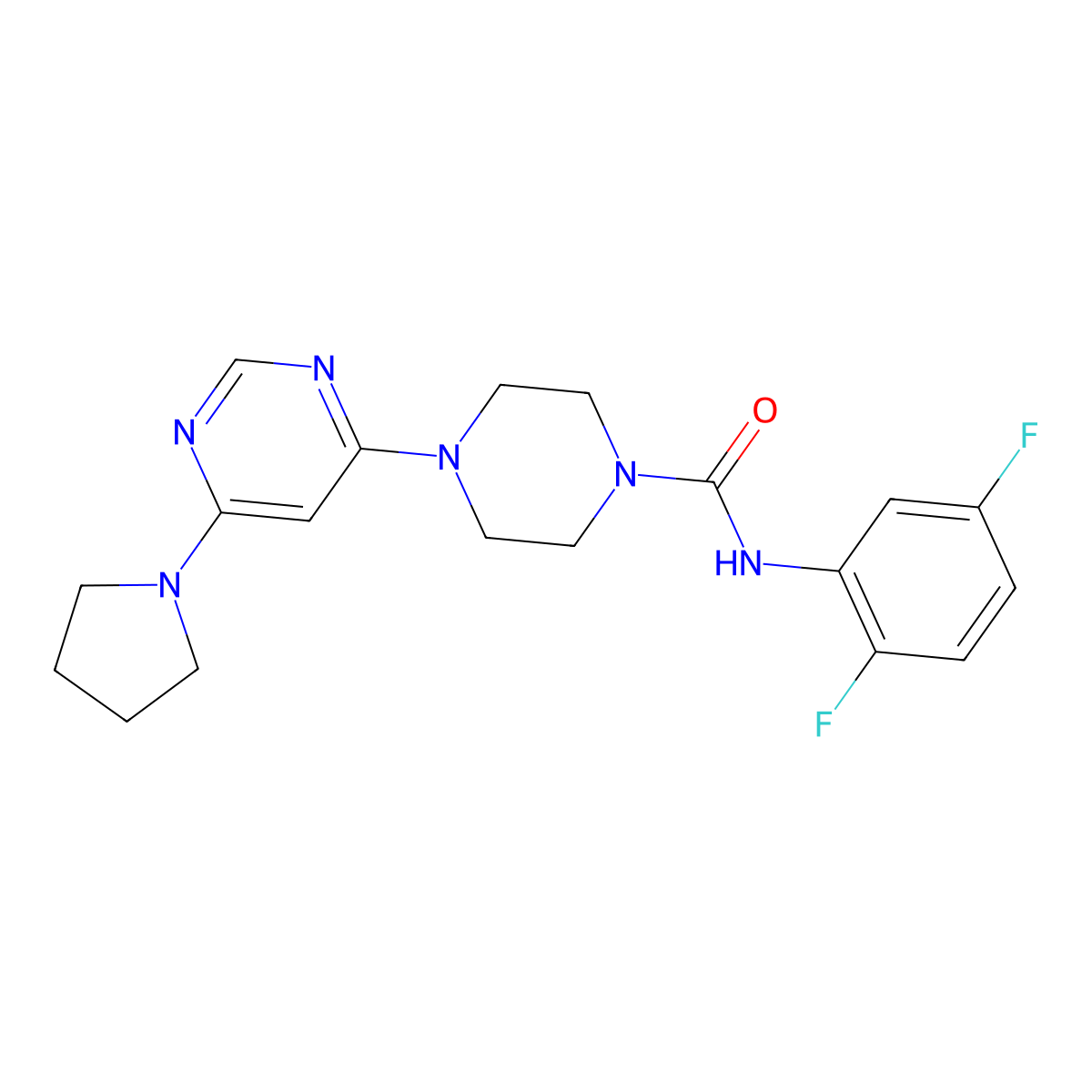 N-(2,5-difluorophenyl)-4-(6-(pyrrolidin-1-yl)pyrimidin-4-yl)piperazine-1-carboxamide molecular structure, CAS 1203090-22-5