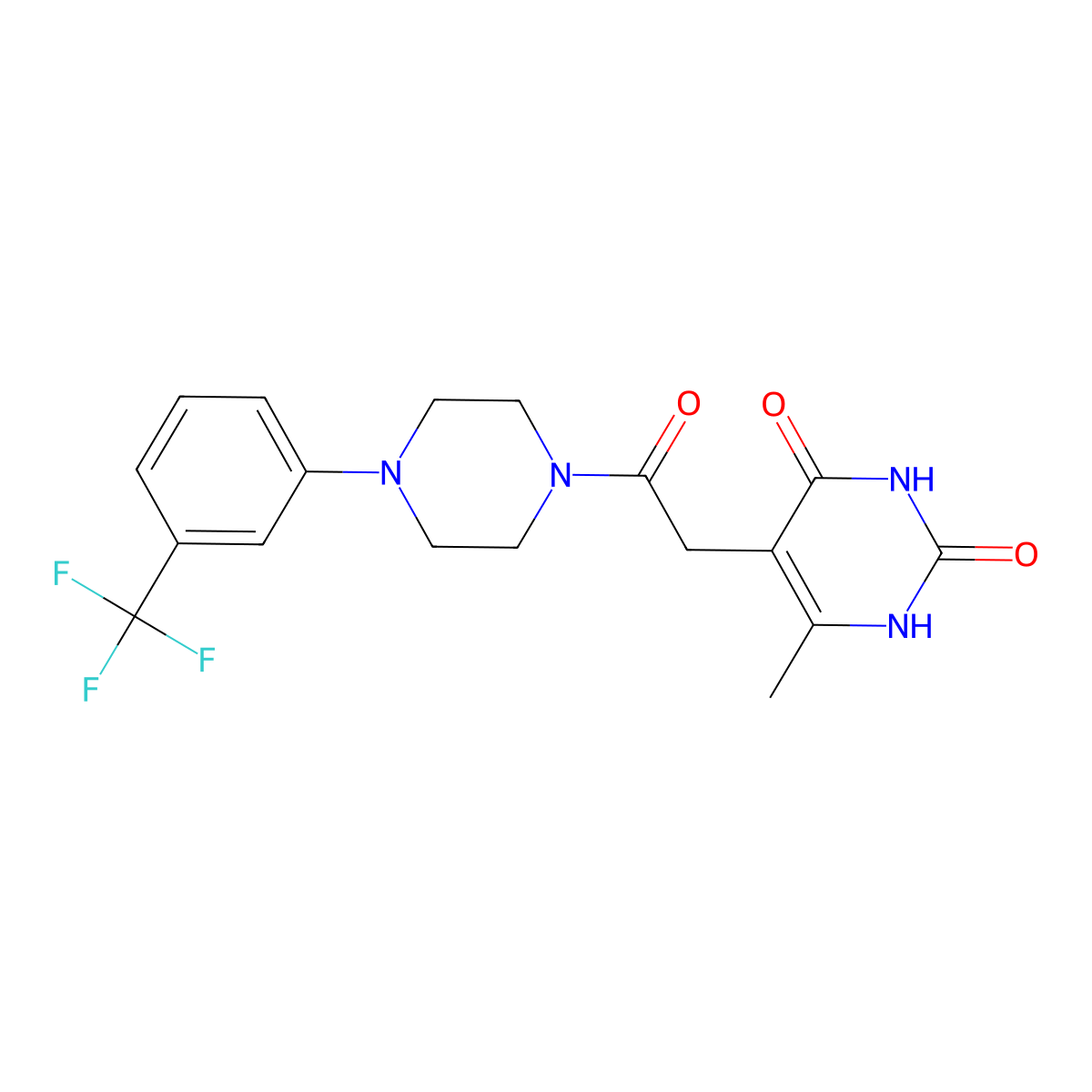 6-methyl-5-(2-oxo-2-(4-(3-(trifluoromethyl)phenyl)piperazin-1-yl)ethyl)pyrimidine-2,4(1H,3H)-dione molecular structure, CAS 1203091-03-5