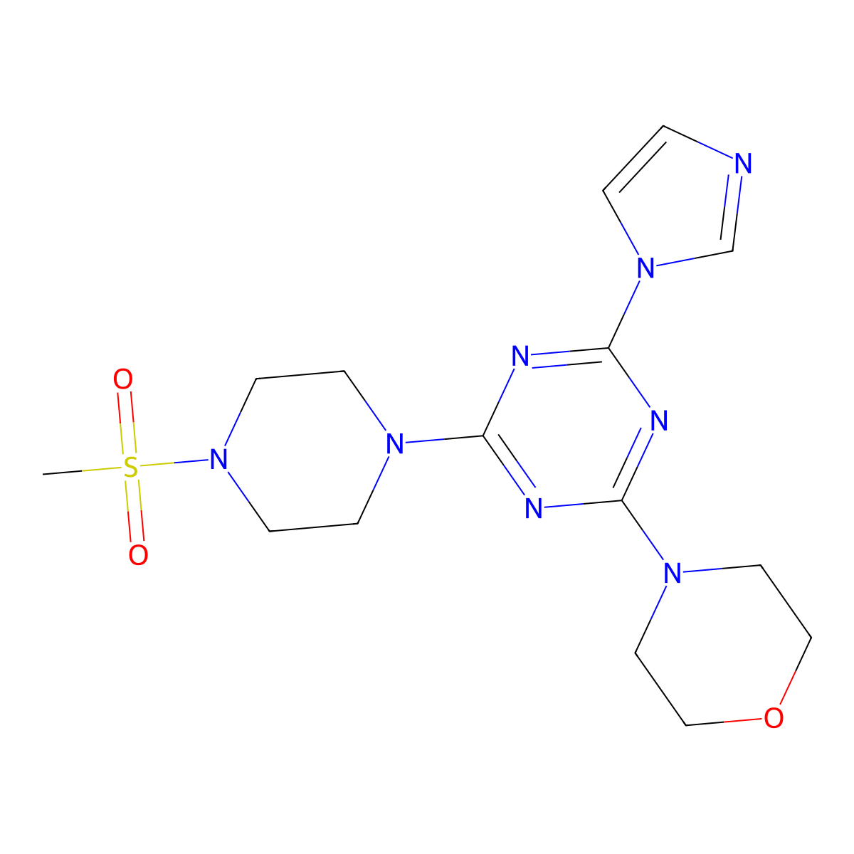 4-(4-(1H-imidazol-1-yl)-6-(4-(methylsulfonyl)piperazin-1-yl)-1,3,5-triazin-2-yl)morpholine molecular structure, CAS 1203091-23-9