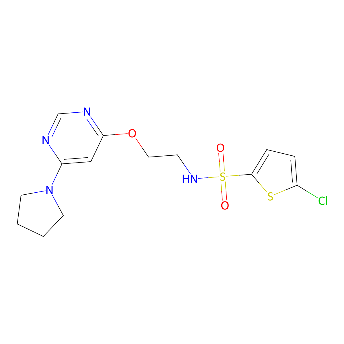 5-chloro-N-(2-{[6-(pyrrolidin-1-yl)pyrimidin-4-yl]oxy}ethyl)thiophene-2-sulfonamide molecular structure, CAS 1203091-38-6