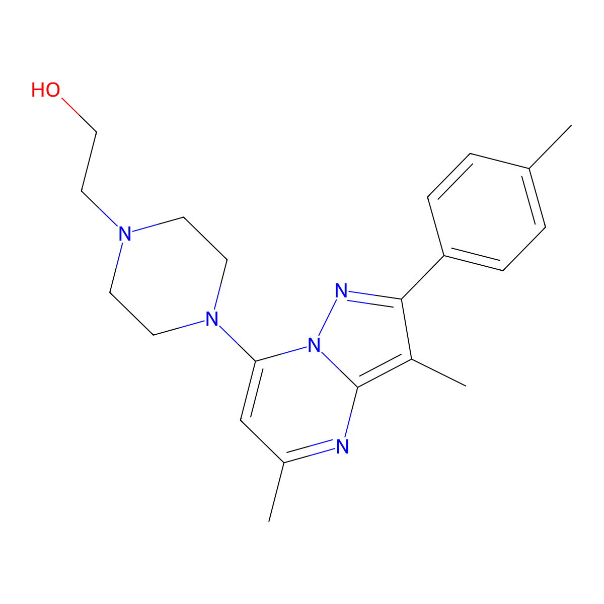 2-{4-[3,5-Dimethyl-2-(4-methylphenyl)pyrazolo[1,5-a]pyrimidin-7-yl]piperazin-1-yl}ethanol molecular structure, CAS 1203091-41-1