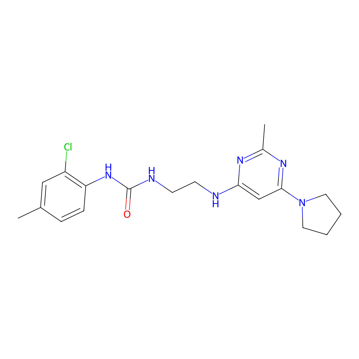 1-(2-Chloro-4-methylphenyl)-3-(2-((2-methyl-6-(pyrrolidin-1-yl)pyrimidin-4-yl)amino)ethyl)urea molecular structure, CAS 1203092-23-2