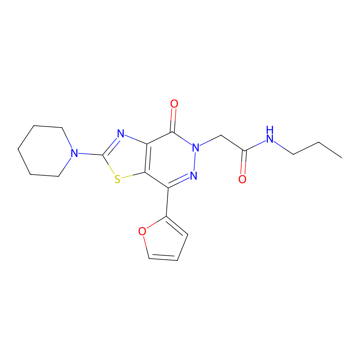 2-(7-(furan-2-yl)-4-oxo-2-(piperidin-1-yl)thiazolo[4,5-d]pyridazin-5(4H)-yl)-N-propylacetamide molecular structure, CAS 1203092-71-0