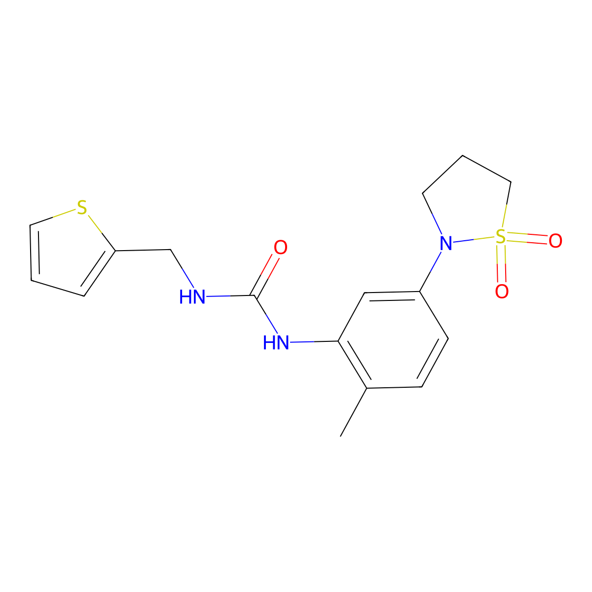 1-(5-(1,1-Dioxidoisothiazolidin-2-yl)-2-methylphenyl)-3-(thiophen-2-ylmethyl)urea molecular structure, CAS 1203095-12-8