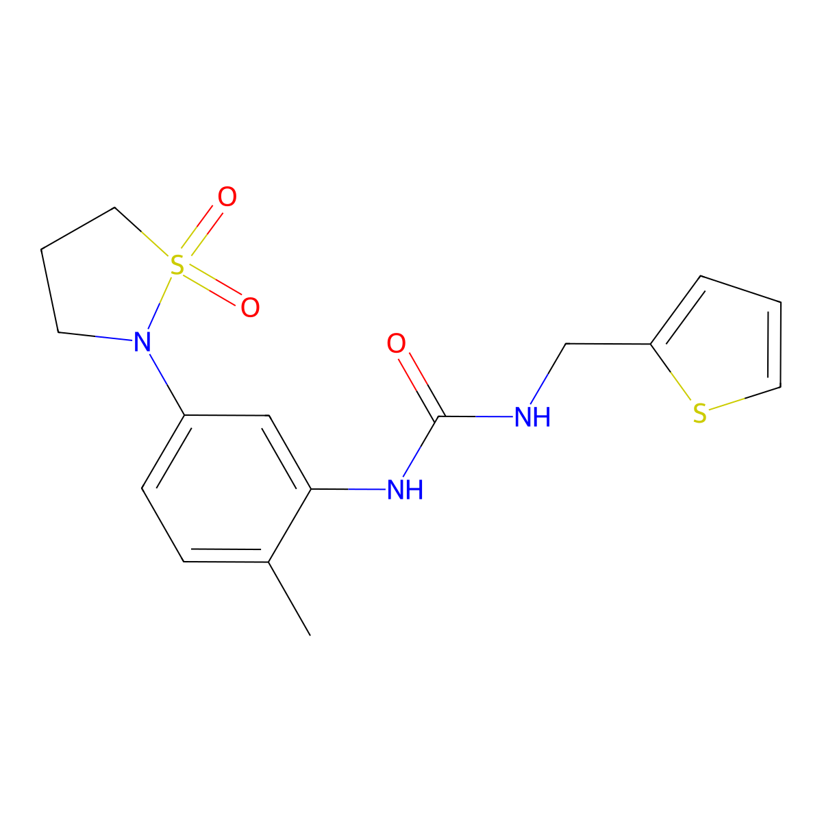 1-(5-(1,1-Dioxidoisothiazolidin-2-yl)-2-methylphenyl)-3-(thiophen-2-ylmethyl)urea molecular structure, CAS 1203095-12-8