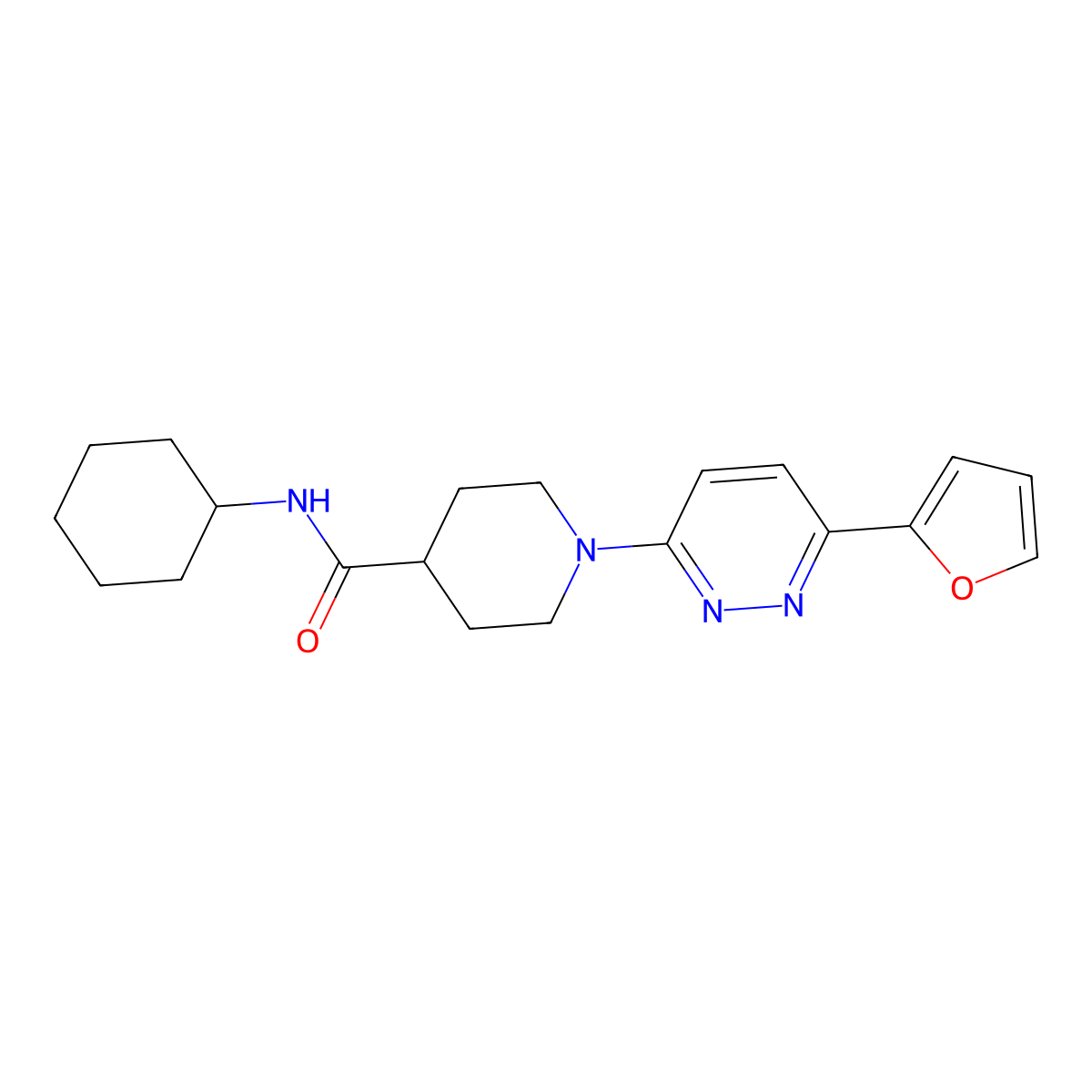 N-cyclohexyl-1-[6-(furan-2-yl)pyridazin-3-yl]piperidine-4-carboxamide molecular structure, CAS 1203095-61-7