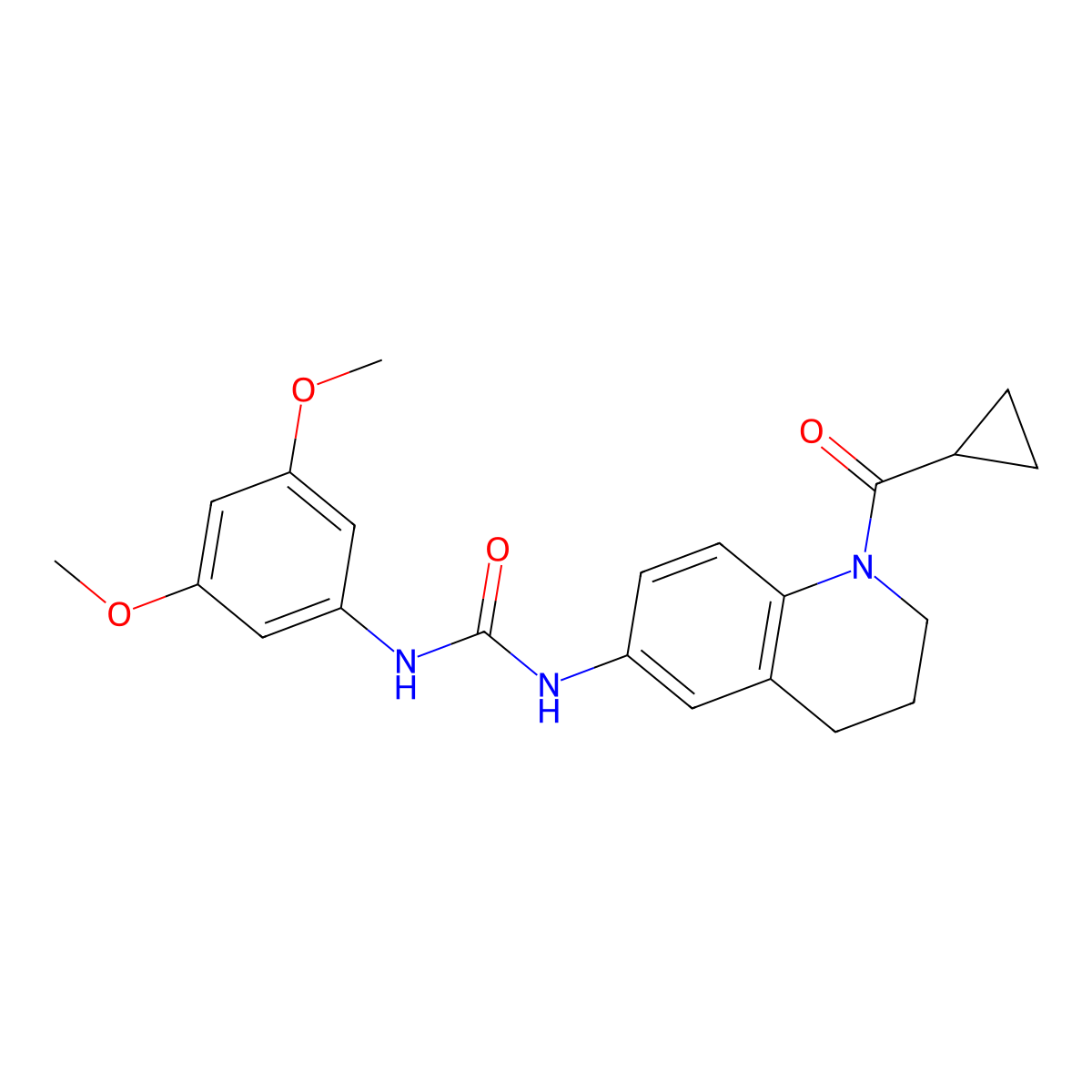 1-(1-(Cyclopropanecarbonyl)-1,2,3,4-tetrahydroquinolin-6-yl)-3-(3,5-dimethoxyphenyl)urea molecular structure, CAS 1203095-83-3