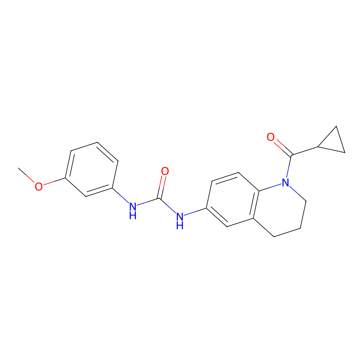 1-(1-(Cyclopropanecarbonyl)-1,2,3,4-tetrahydroquinolin-6-yl)-3-(3-methoxyphenyl)urea molecular structure, CAS 1203097-15-7