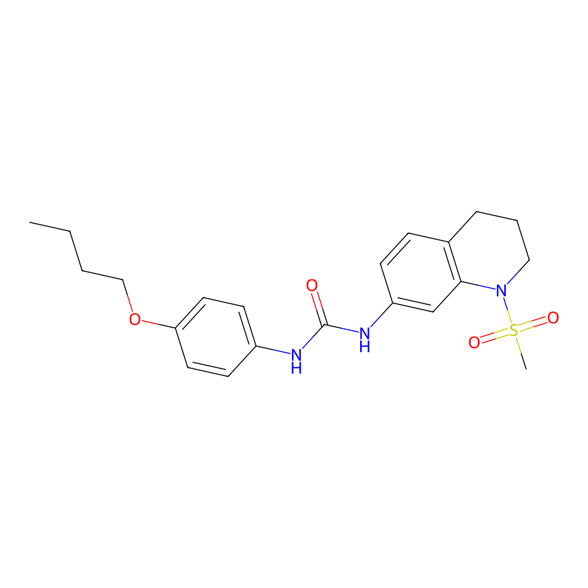 1-(4-Butoxyphenyl)-3-(1-methanesulfonyl-1,2,3,4-tetrahydroquinolin-7-yl)urea molecular structure, CAS 1203097-68-0