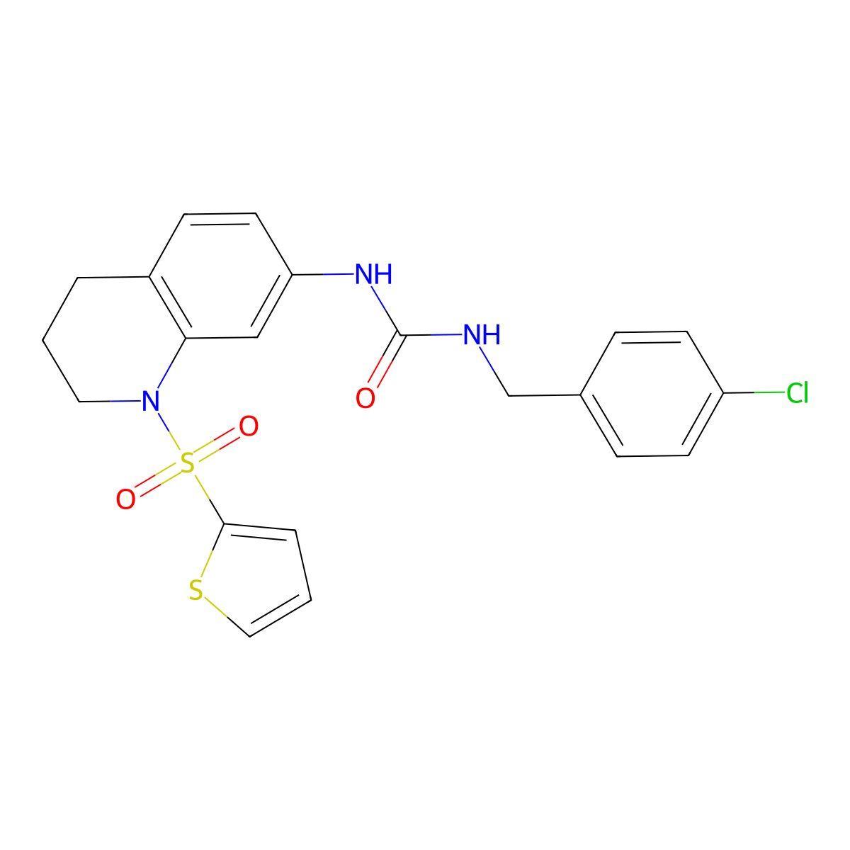 1-(4-Chlorobenzyl)-3-(1-(thiophen-2-ylsulfonyl)-1,2,3,4-tetrahydroquinolin-7-yl)urea molecular structure, CAS 1203098-82-1