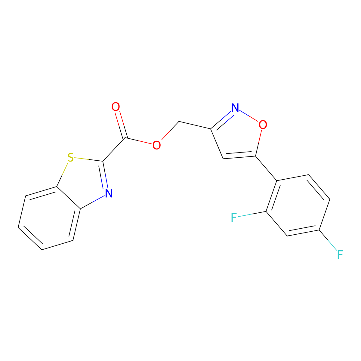 (5-(2,4-Difluorophenyl)isoxazol-3-yl)methyl benzo[d]thiazole-2-carboxylate molecular structure, CAS 1203100-69-9