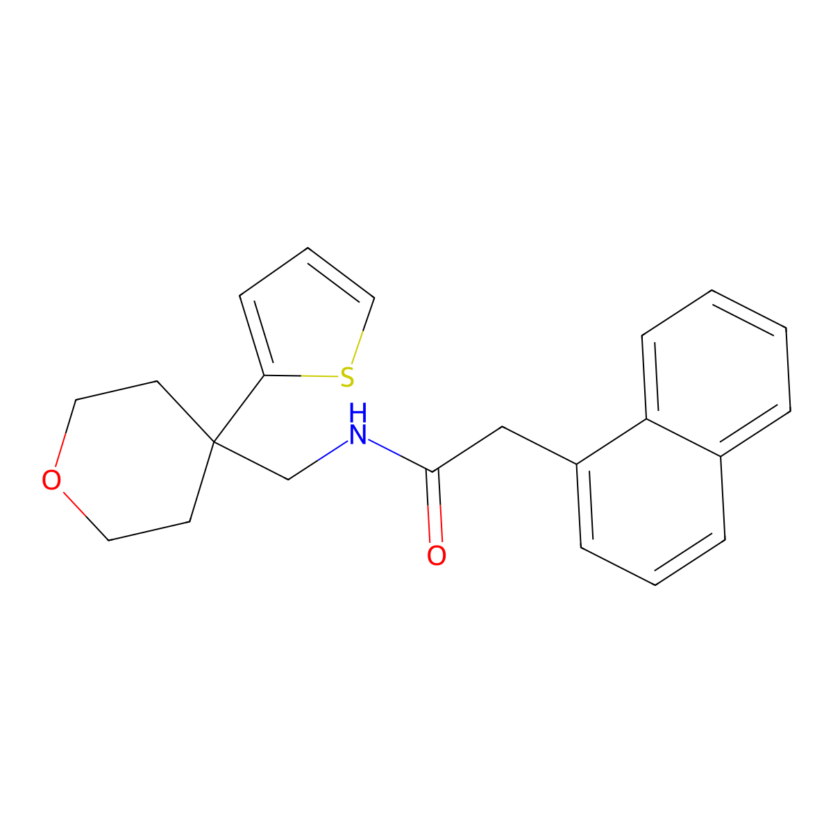 2-(naphthalen-1-yl)-N-{[4-(thiophen-2-yl)oxan-4-yl]methyl}acetamide molecular structure, CAS 1203101-90-9
