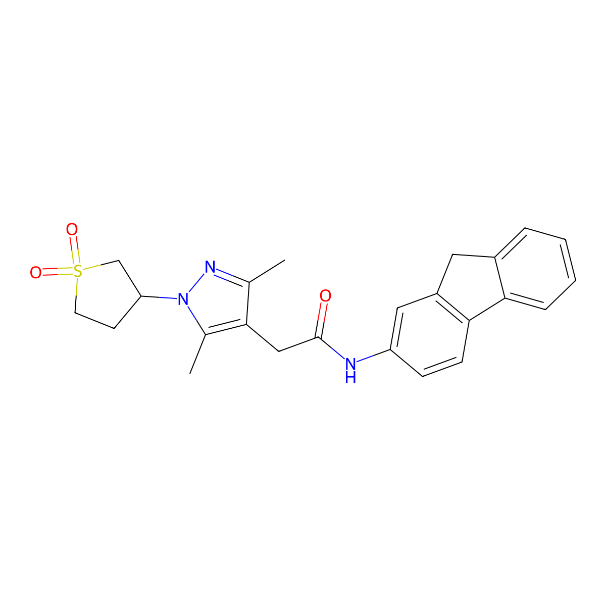2-(1-(1,1-dioxidotetrahydrothiophen-3-yl)-3,5-dimethyl-1H-pyrazol-4-yl)-N-(9H-fluoren-2-yl)acetamide molecular structure, CAS 1203102-19-5