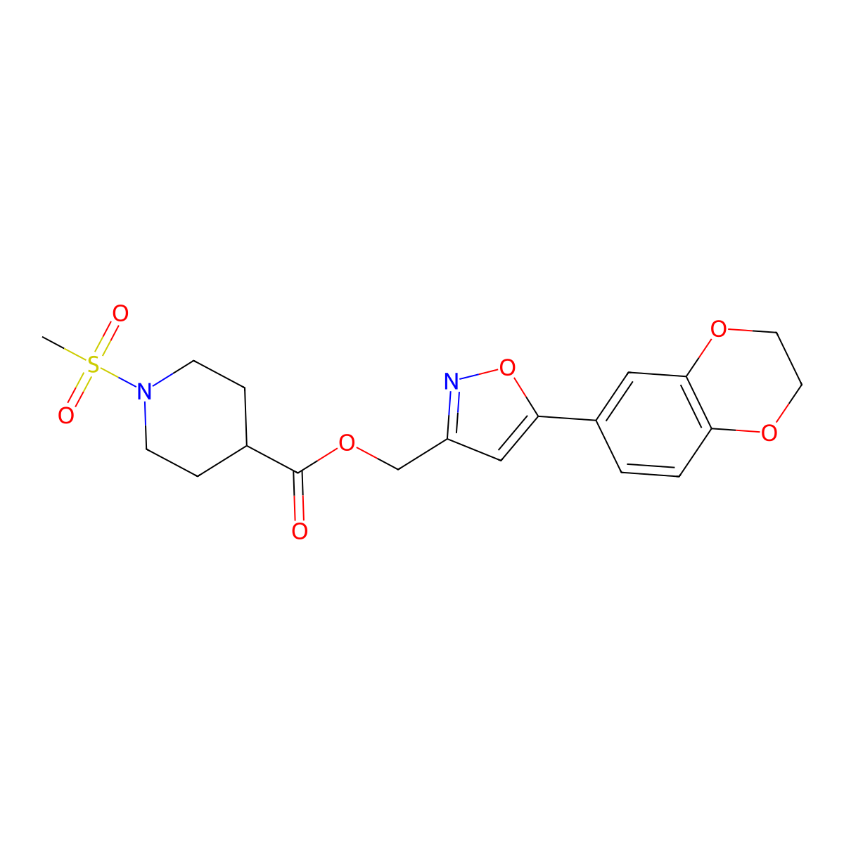 (5-(2,3-Dihydrobenzo[b][1,4]dioxin-6-yl)isoxazol-3-yl)methyl 1-(methylsulfonyl)piperidine-4-carboxylate molecular structure, CAS 1203102-52-6