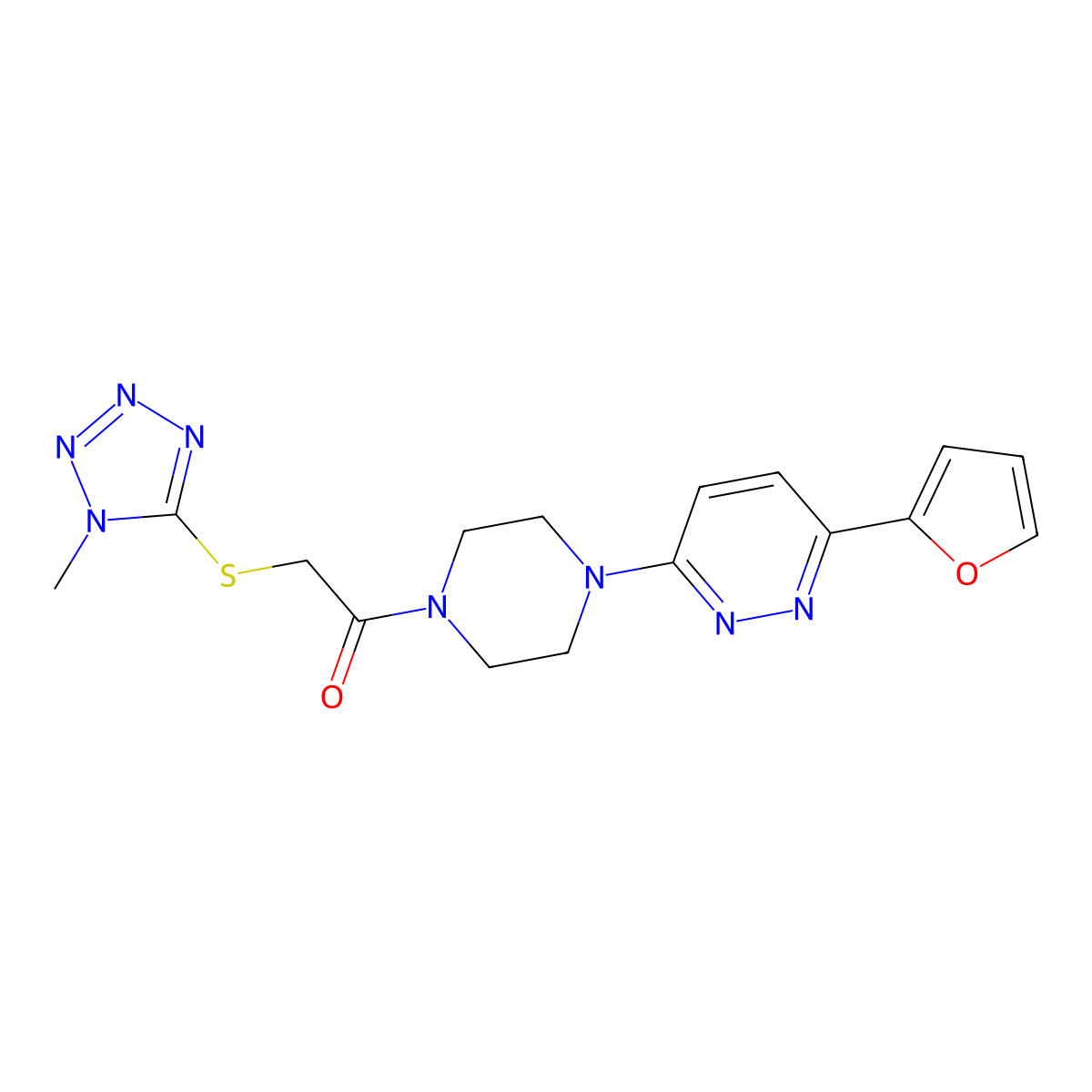 1-(4-(6-(furan-2-yl)pyridazin-3-yl)piperazin-1-yl)-2-((1-methyl-1H-tetrazol-5-yl)thio)ethanone molecular structure, CAS 1203103-20-1