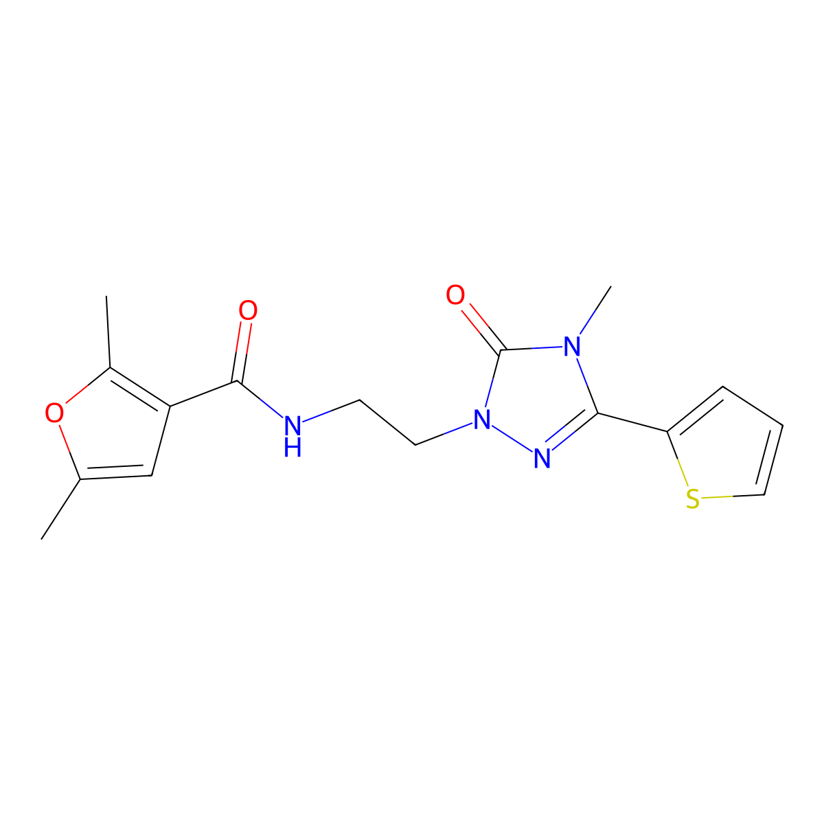 2,5-dimethyl-N-{2-[4-methyl-5-oxo-3-(thiophen-2-yl)-4,5-dihydro-1H-1,2,4-triazol-1-yl]ethyl}furan-3-carboxamide molecular structure, CAS 1203104-67-9