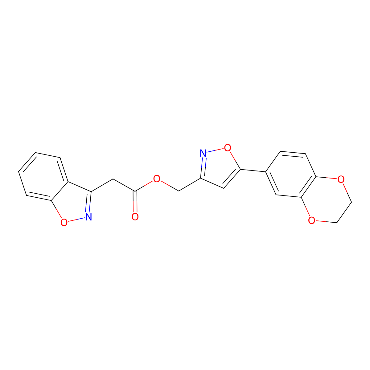 (5-(2,3-Dihydrobenzo[b][1,4]dioxin-6-yl)isoxazol-3-yl)methyl 2-(benzo[d]isoxazol-3-yl)acetate molecular structure, CAS 1203105-77-4